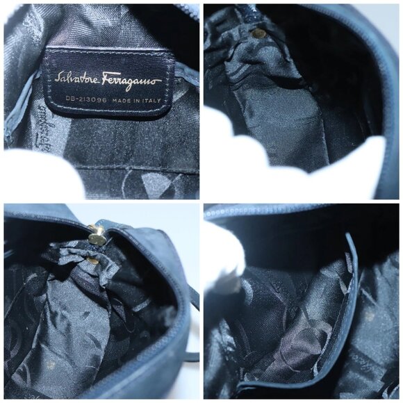 Salvatore Ferragamo Vala Shoulder Bag Suede Navy Gold Auth - Picture 15 of 16